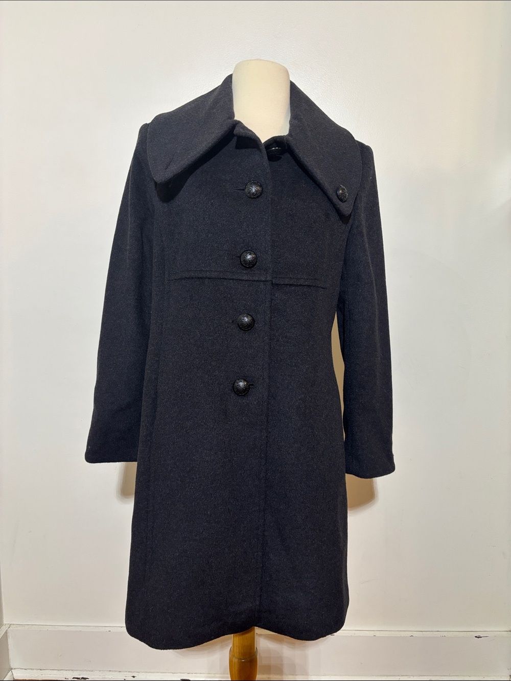 Larry Levine Black Wool Button-Front Pea Coat